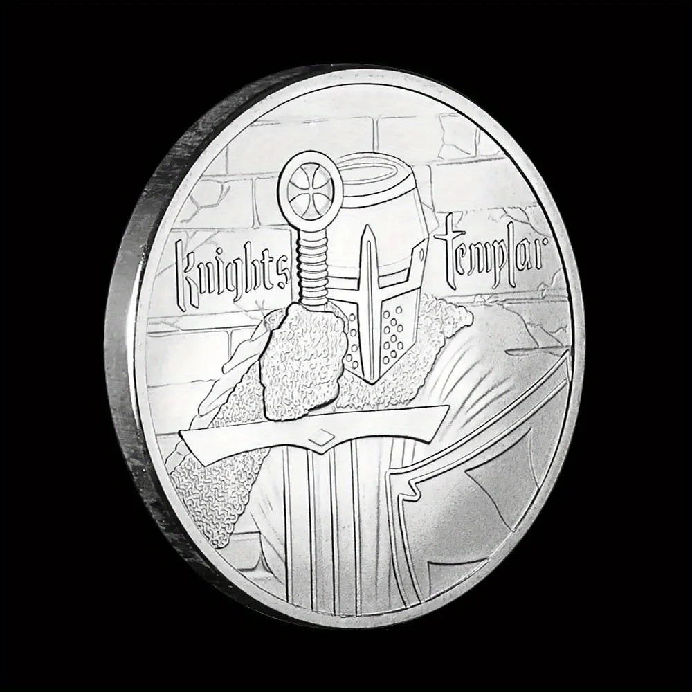 Knight Templar Souvenir Coin The Crusades Silvery Coin Plated Collectible Gift Knight Pattern Commemorative Coin 1304-Chinese Style Finds™