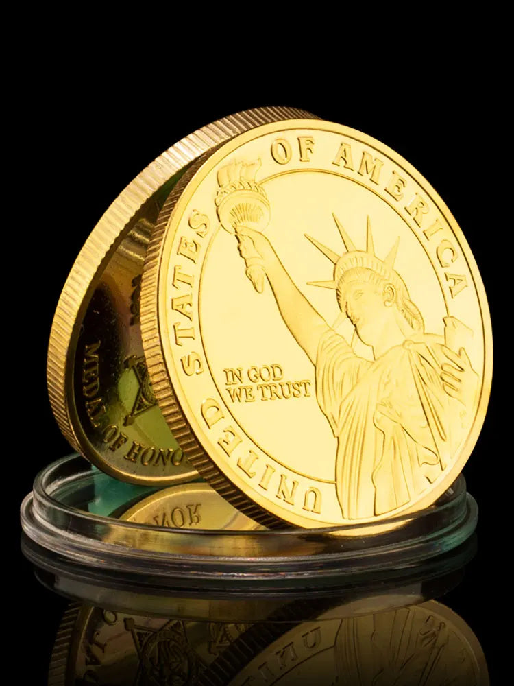 Medal of Honor Coin In God We Trust USA Liberty Cllection Sourvenir Statue of Liberty Golden Plated Commemorative Coin 1362-Chinese Style Finds™