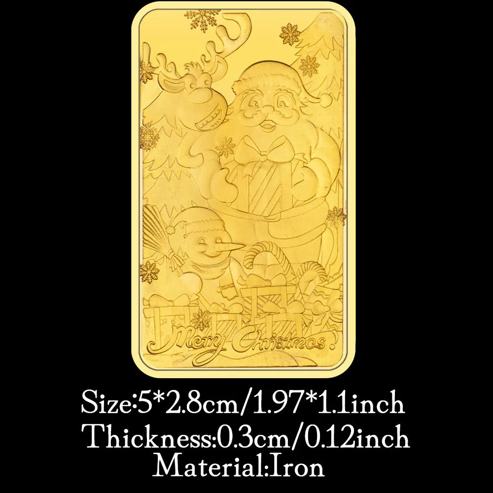 Merry Christmas Gold Bar Golden Plated Souvenirs and Gift Ideas Home Decorations Santa Claus Commemorative Coins Collection Gold Bars 1462-Chinese Style Finds™