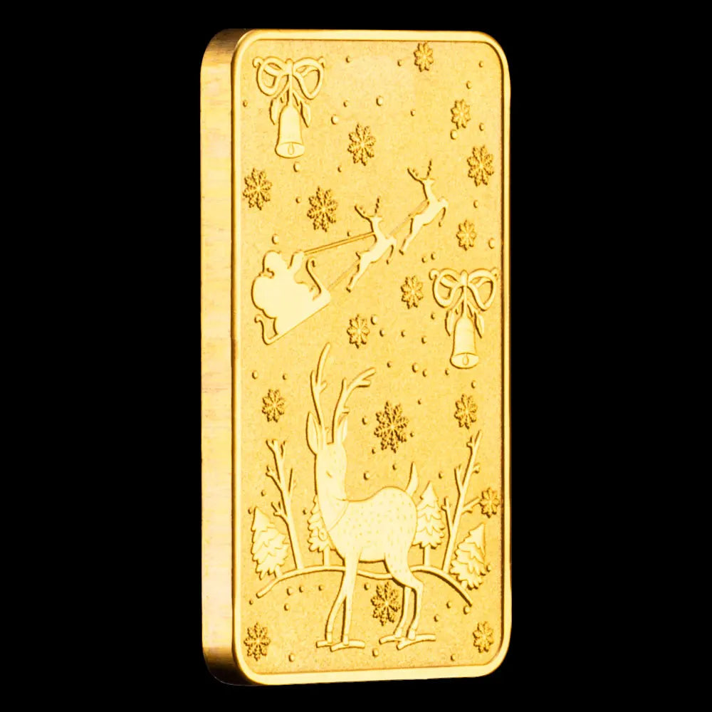 Merry Christmas Gold Bar Golden Plated Souvenirs and Gift Ideas Home Decorations Santa Claus Commemorative Coins Collection Gold Bars 1462-Chinese Style Finds™