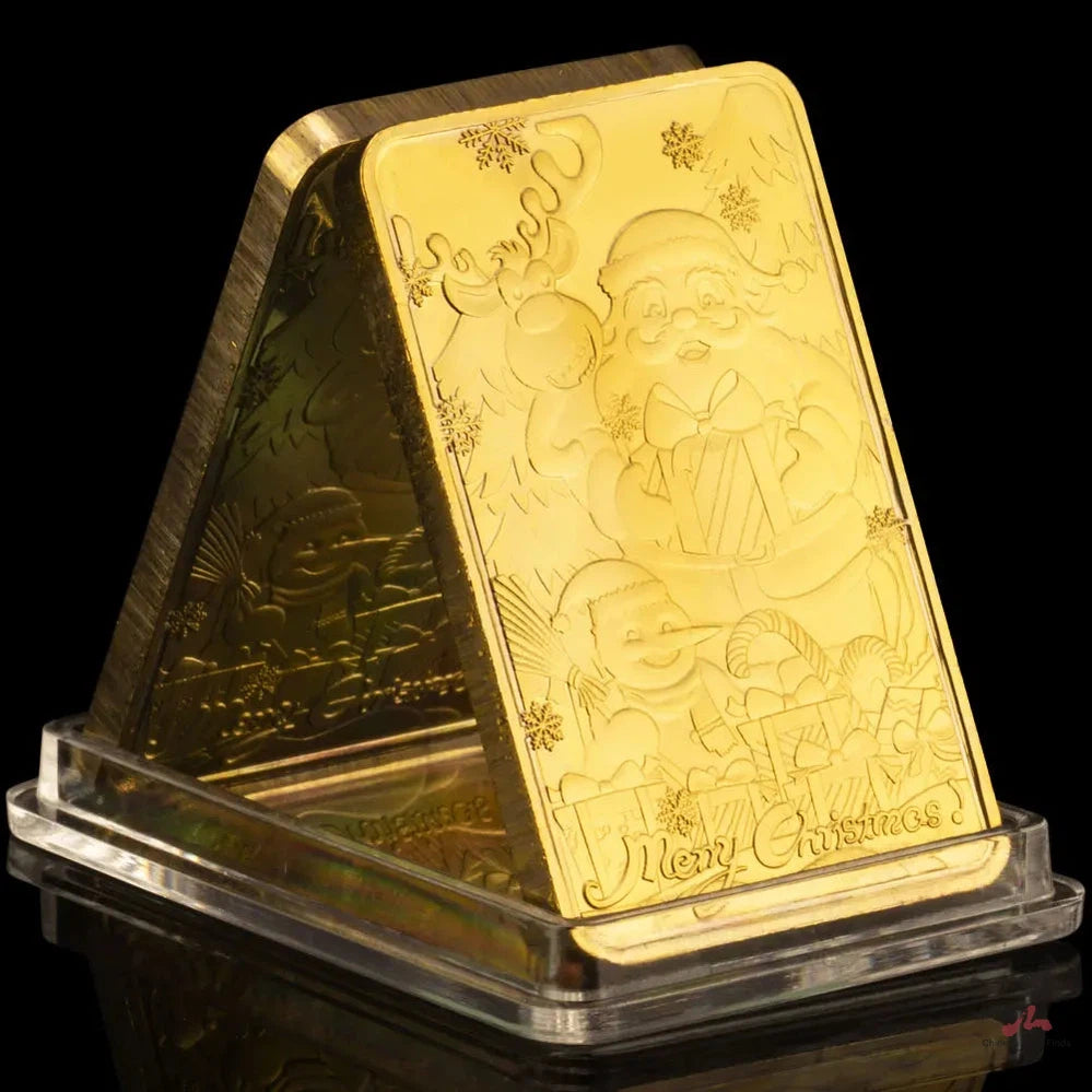 Merry Christmas Gold Bar Golden Plated Souvenirs and Gift Ideas Home Decorations Santa Claus Commemorative Coins Collection Gold Bars 1462-Chinese Style Finds™