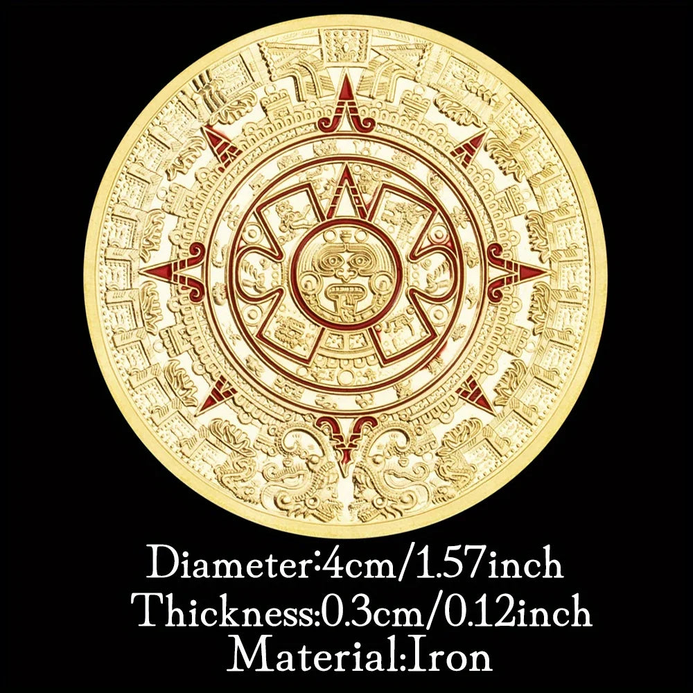 Mexican Maya Aztec Calendar Art Prophecy Culture Golden Plated Replica Commemorative Coin Collectibles 1382-Chinese Style Finds™