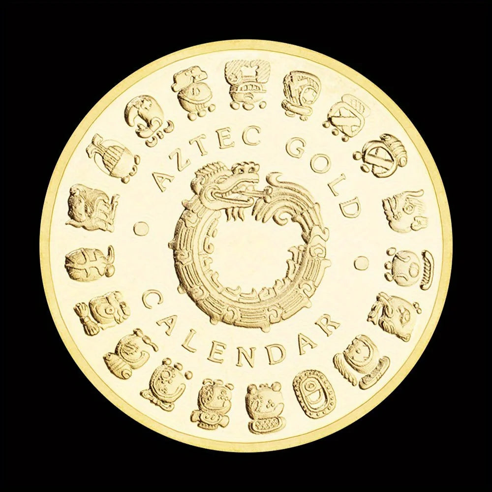 Mexican Maya Aztec Calendar Art Prophecy Culture Golden Plated Replica Commemorative Coin Collectibles 1382-Chinese Style Finds™