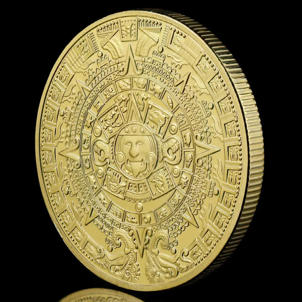 Mexico Mayan Aztec Calendar Art Prophecy Culture Gold Coins Collectibles Gold Plated Souvenir Coin 1209-Chinese Style Finds™