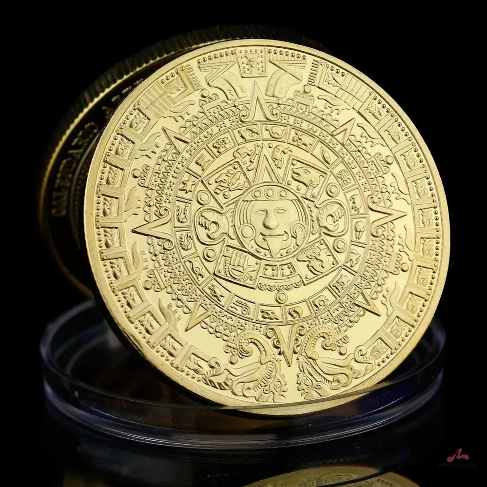 Mexico Mayan Aztec Calendar Art Prophecy Culture Gold Coins Collectibles Gold Plated Souvenir Coin 1209-Chinese Style Finds™