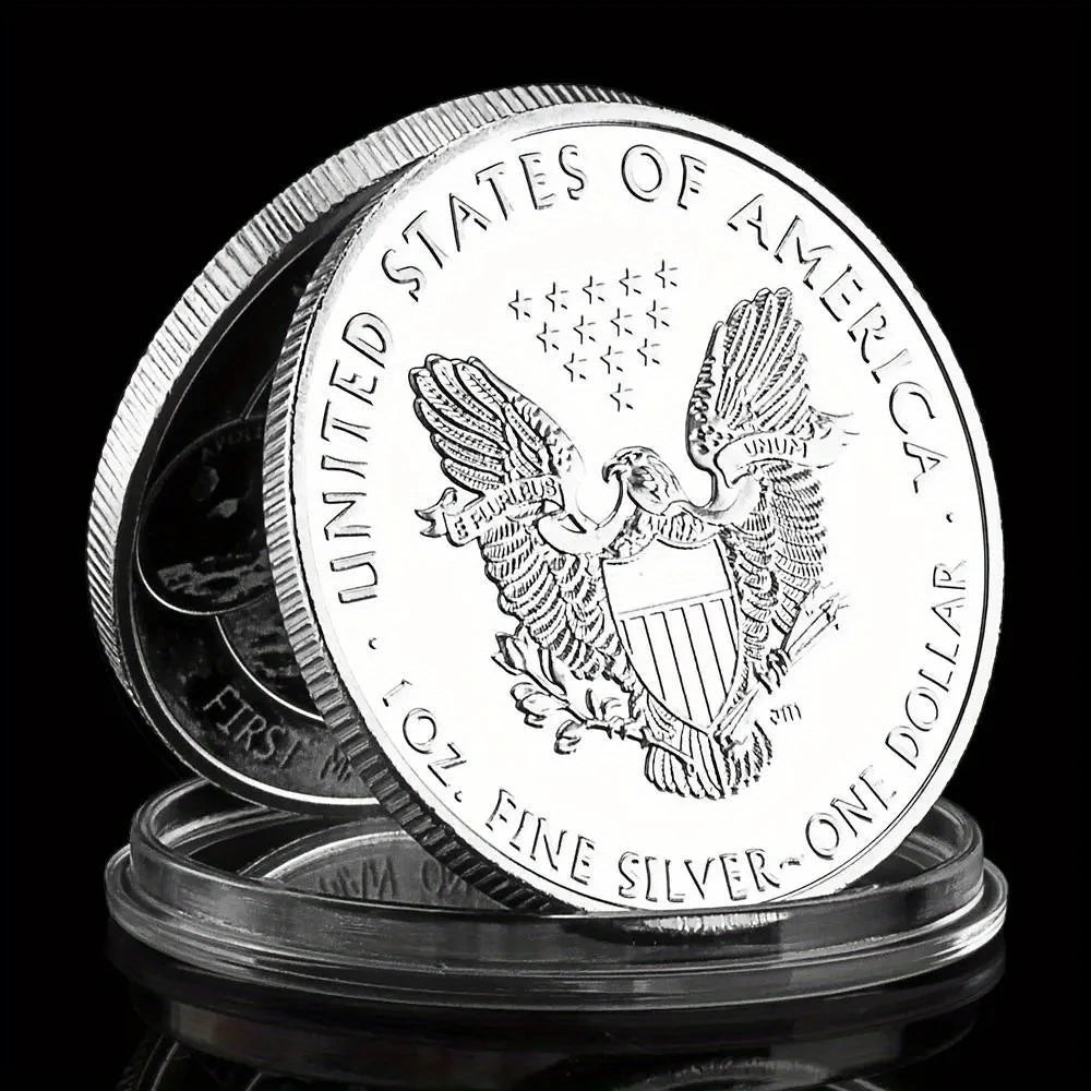 Mission Apollo-11 Moon Landing Souvenir Coin First Man on The Moon Pattern Challenge Coin US Silvery Plated Commemorative Coin 1306-Chinese Style Finds™