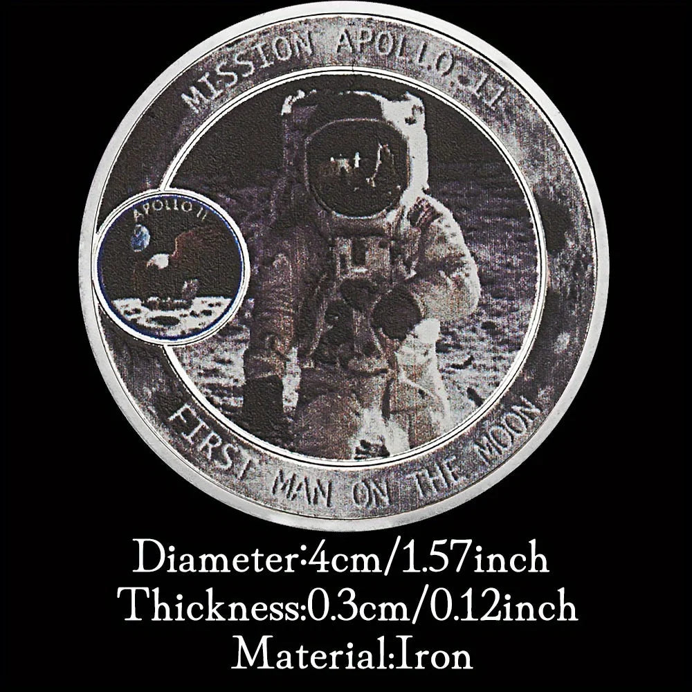 Mission Apollo-11 Moon Landing Souvenir Coin First Man on The Moon Pattern Challenge Coin US Silvery Plated Commemorative Coin 1306-Chinese Style Finds™