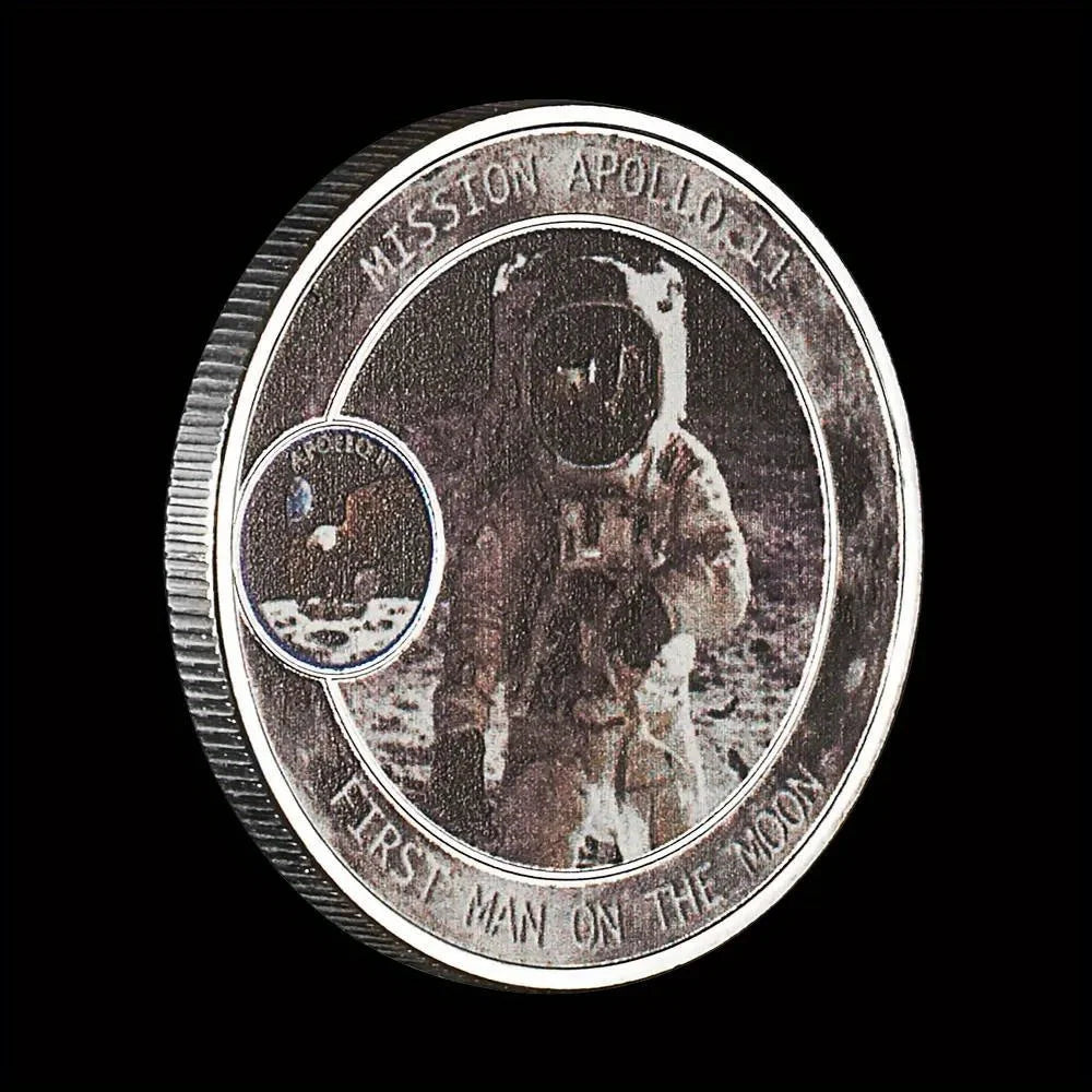 Mission Apollo-11 Moon Landing Souvenir Coin First Man on The Moon Pattern Challenge Coin US Silvery Plated Commemorative Coin 1306-Chinese Style Finds™