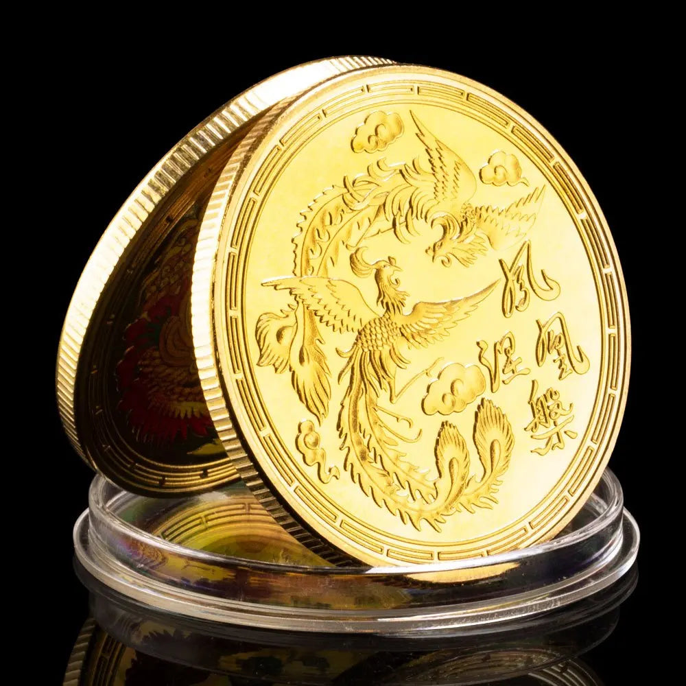 Mythical Creatures Phoenix Brings Good Luck Phoenix Colorful Pattern Gold and Silver Plated Collectible Commemorative Coin 1529-Chinese Style Finds™