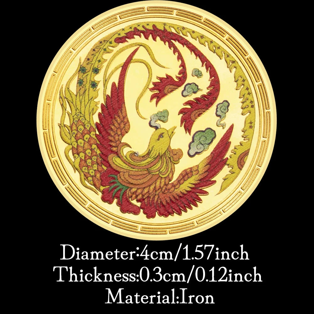 Mythical Creatures Phoenix Brings Good Luck Phoenix Colorful Pattern Gold and Silver Plated Collectible Commemorative Coin 1529-Chinese Style Finds™