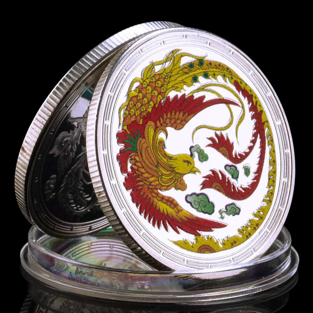 Mythical Creatures Phoenix Brings Good Luck Phoenix Colorful Pattern Gold and Silver Plated Collectible Commemorative Coin 1529-Chinese Style Finds™