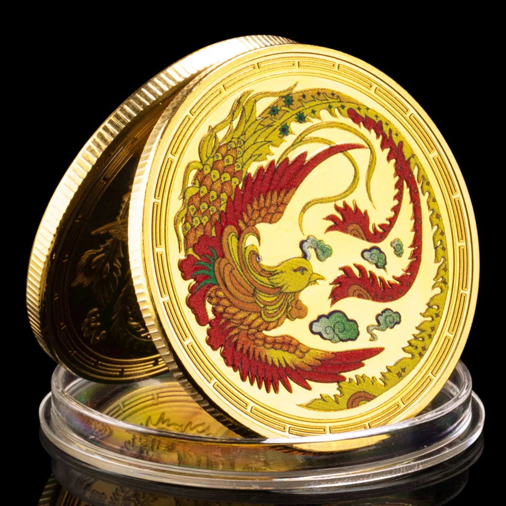 Mythical Creatures Phoenix Brings Good Luck Phoenix Colorful Pattern Gold and Silver Plated Collectible Commemorative Coin 1529-Chinese Style Finds™