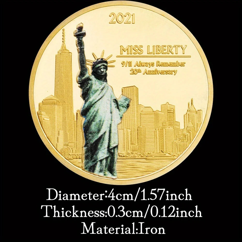 New York City 9/11 Golden Plated Coin U.S. September 11th Never Forget Challenge Coin for Collection Commemorative Coin 1266-Chinese Style Finds™