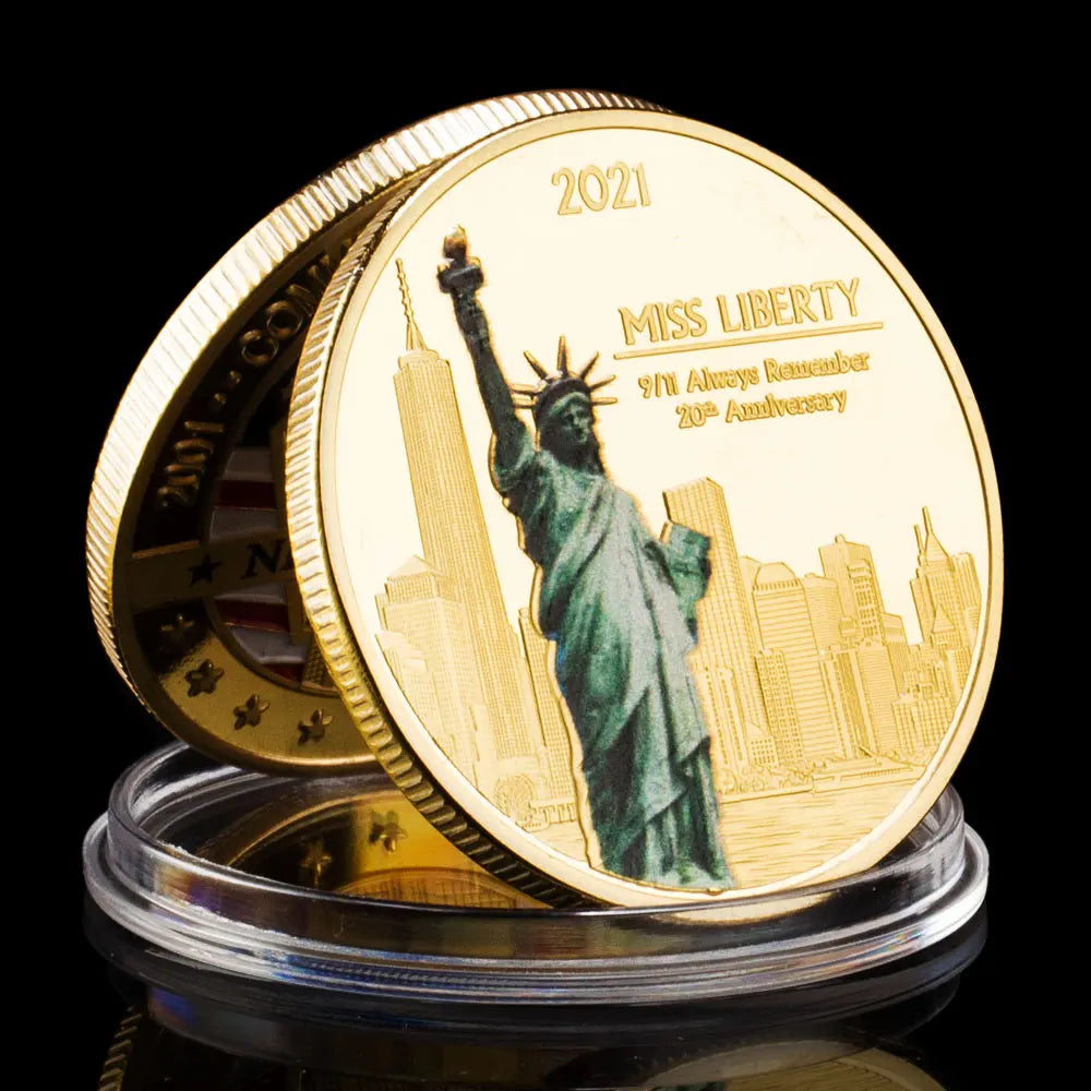 New York City 9/11 Golden Plated Coin U.S. September 11th Never Forget Challenge Coin for Collection Commemorative Coin 1266-Chinese Style Finds™