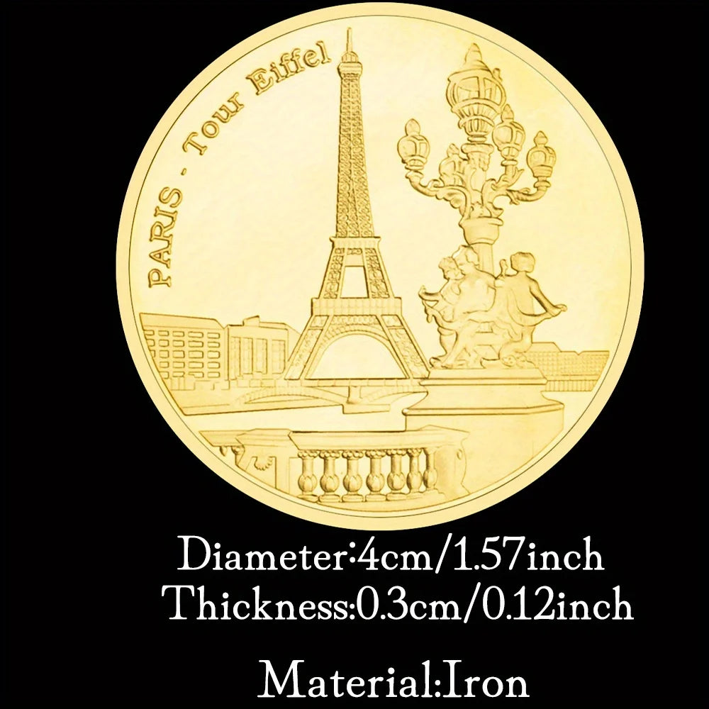 Paris-Tour Eiffel Collectible Golden Plated Souvenir Coin Famous Building Collection Art Commemorative Coin 1322-Chinese Style Finds™