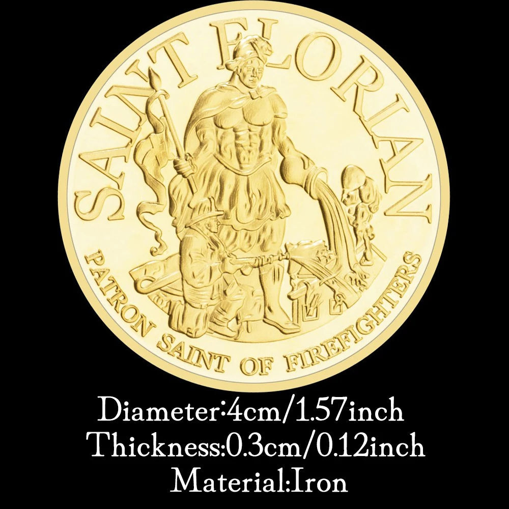 Patron Saint of Firefighters Souvenir Coin Golden Plated Collection Art Challenge Coin Saint Florian Pattern Commemorative Coin 1668-Chinese Style Finds™