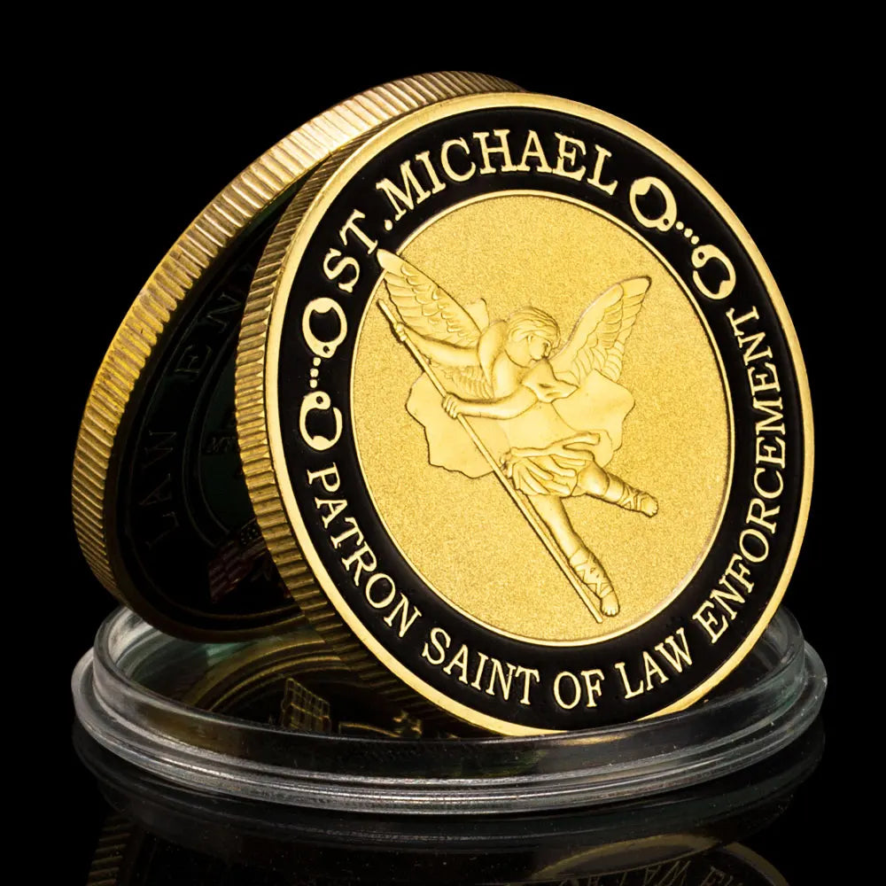 Patron Saint of Law Enforcement Police Souvenir ST. Micheal Law Enforcement Prayer Coin US Golden Plated Coin Commemorative Coin 1110-Chinese Style Finds™