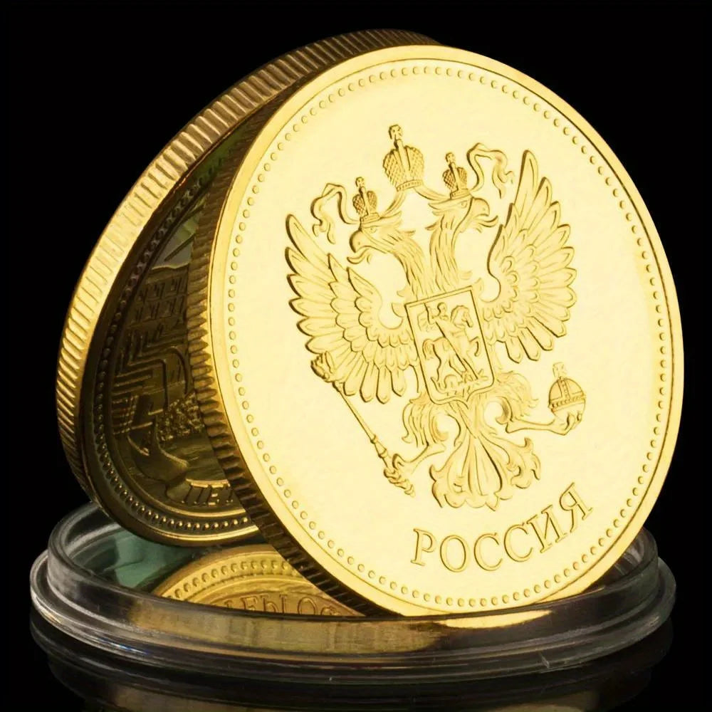 Peterhoff St. Petersburg Russian City Collectible Coin Samson with The Lion Sculpture Golden Plated Commemorative Coins 1258-Chinese Style Finds™