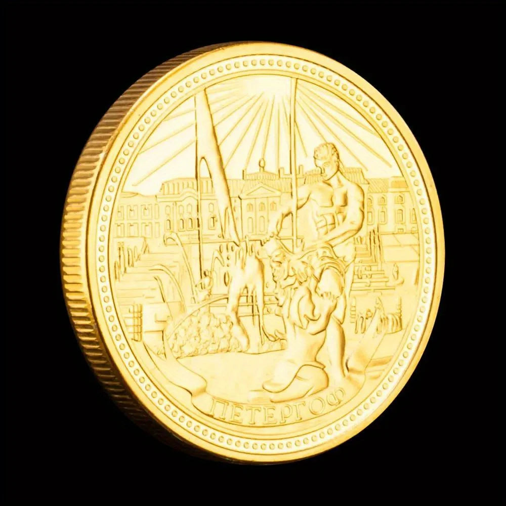 Peterhoff St. Petersburg Russian City Collectible Coin Samson with The Lion Sculpture Golden Plated Commemorative Coins 1258-Chinese Style Finds™