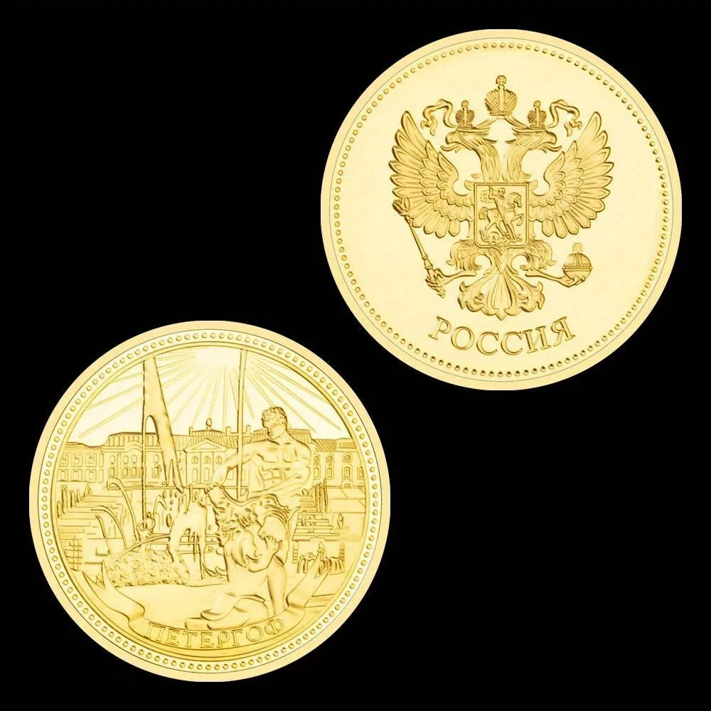 Peterhoff St. Petersburg Russian City Collectible Coin Samson with The Lion Sculpture Golden Plated Commemorative Coins 1258-Chinese Style Finds™