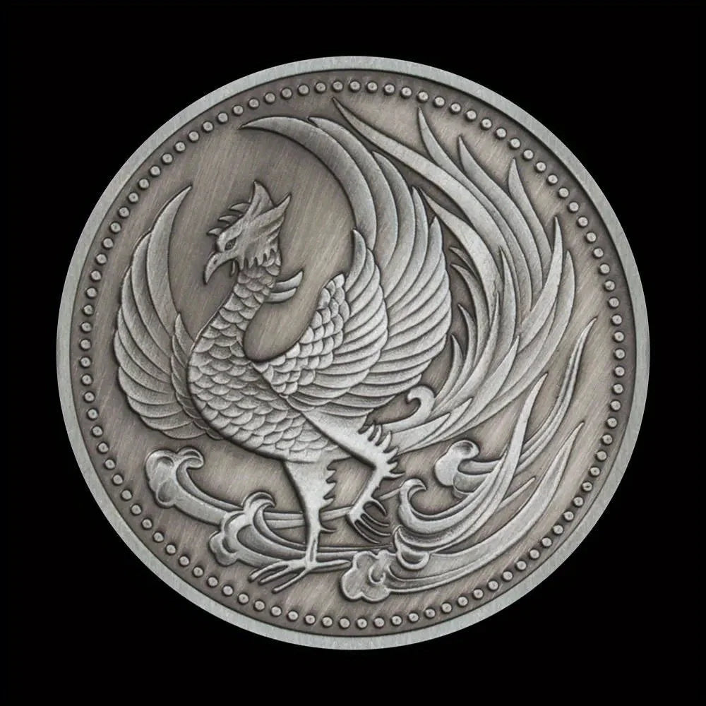 Phoenix Souvenir Coin Silvery Plated Commemorative Coin Mythological Creatures The Secular Bird Pattern Collectible Coin 1286-Chinese Style Finds™