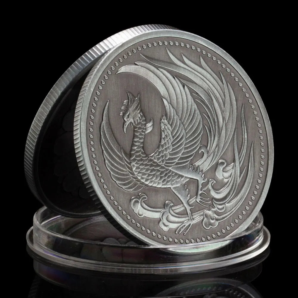 Phoenix Souvenir Coin Silvery Plated Commemorative Coin Mythological Creatures The Secular Bird Pattern Collectible Coin 1286-Chinese Style Finds™