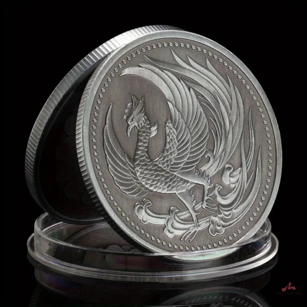 Phoenix Souvenir Coin Silvery Plated Commemorative Coin Mythological Creatures The Secular Bird Pattern Collectible Coin 1286-Chinese Style Finds™