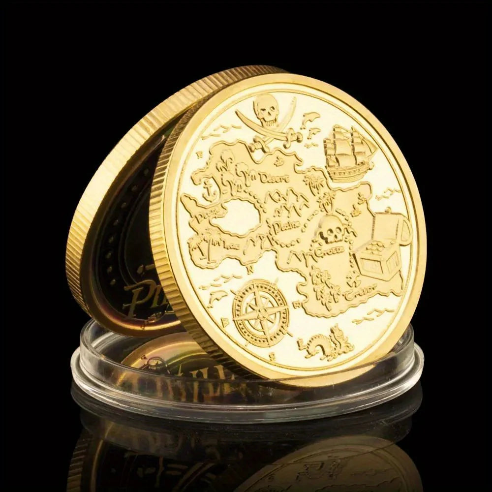 Pirate Treasure Map Souvenirs Coins Lucky Coin Golden Plated Commemorative Coin Home Decorations 1271-Chinese Style Finds™