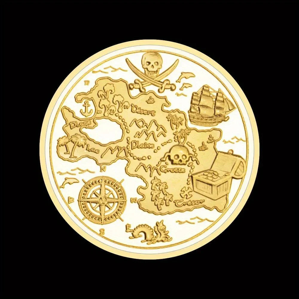 Pirate Treasure Map Souvenirs Coins Lucky Coin Golden Plated Commemorative Coin Home Decorations 1271-Chinese Style Finds™