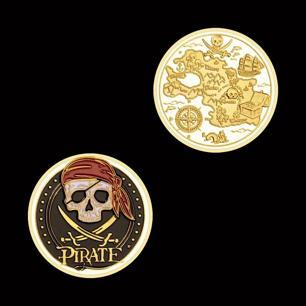 Pirate Treasure Map Souvenirs Coins Lucky Coin Golden Plated Commemorative Coin Home Decorations 1271-Chinese Style Finds™