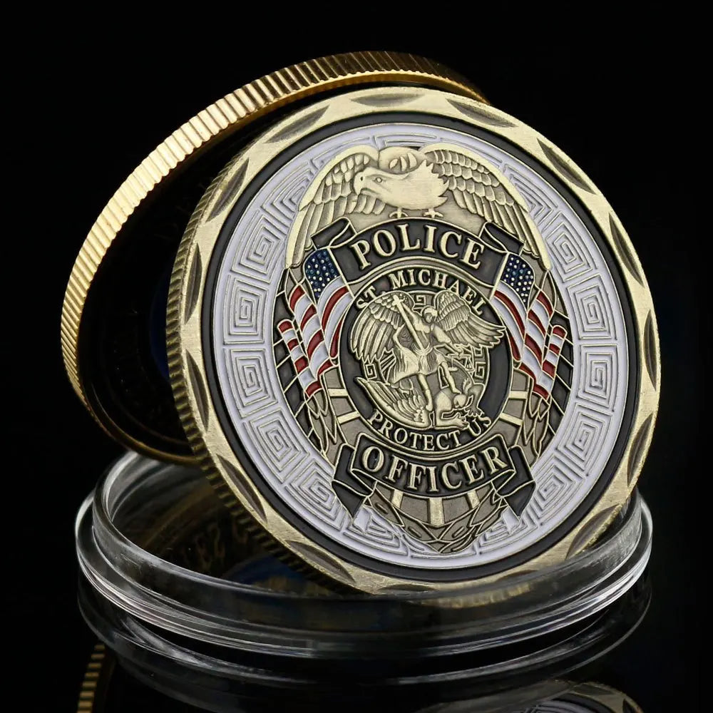 Police Coin Officer Copper Plated Gift Patron Saint of Law Enforcement Collection Souvenir Gift Micheal Metal Commemorative Coin 1214-Chinese Style Finds™