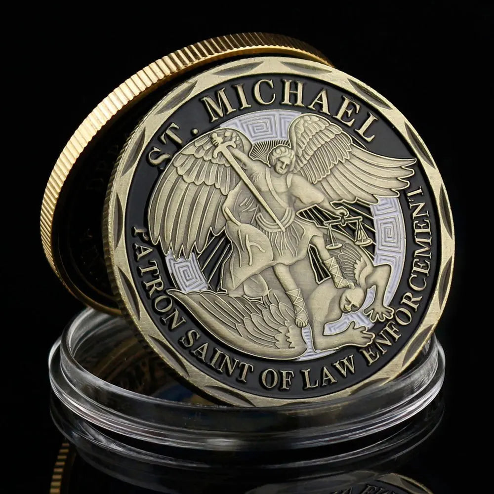 Police Coin Officer Copper Plated Gift Patron Saint of Law Enforcement Collection Souvenir Gift Micheal Metal Commemorative Coin 1214-Chinese Style Finds™