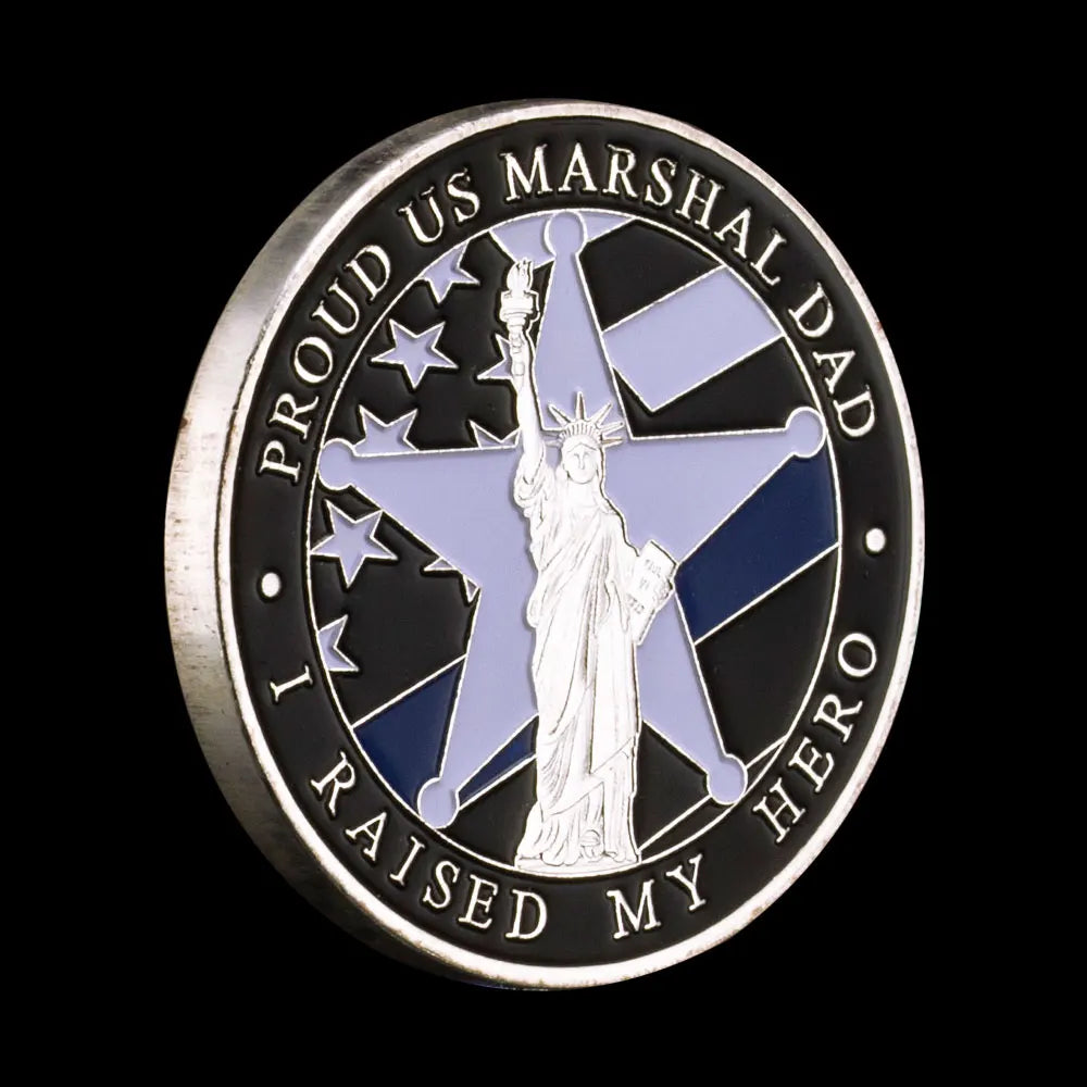 Proud US Marshal Dad US Thin Blue Line I Raisedmy Hero Marshal Souvenir Challenge Coin Silver Plated Commemorative Coin 1466-Chinese Style Finds™