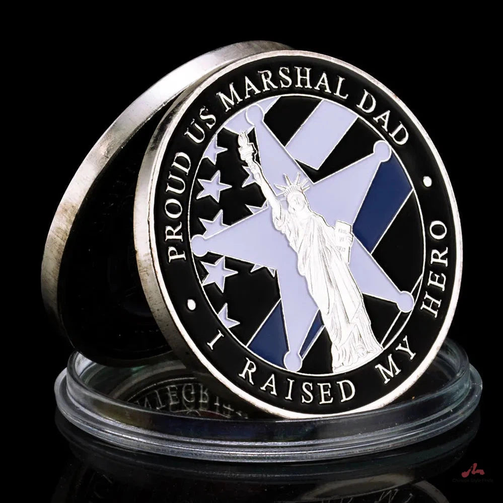 Proud US Marshal Dad US Thin Blue Line I Raisedmy Hero Marshal Souvenir Challenge Coin Silver Plated Commemorative Coin 1466-Chinese Style Finds™