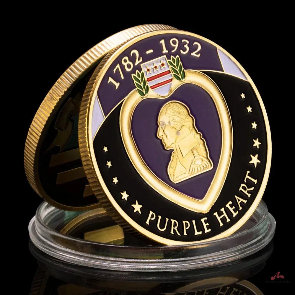 Purple Heart Souvenir Golden Plated Coin George Washington Pattern Collectible Medal of Honor Military Merit Commemorative Coin 1120-Chinese Style Finds™