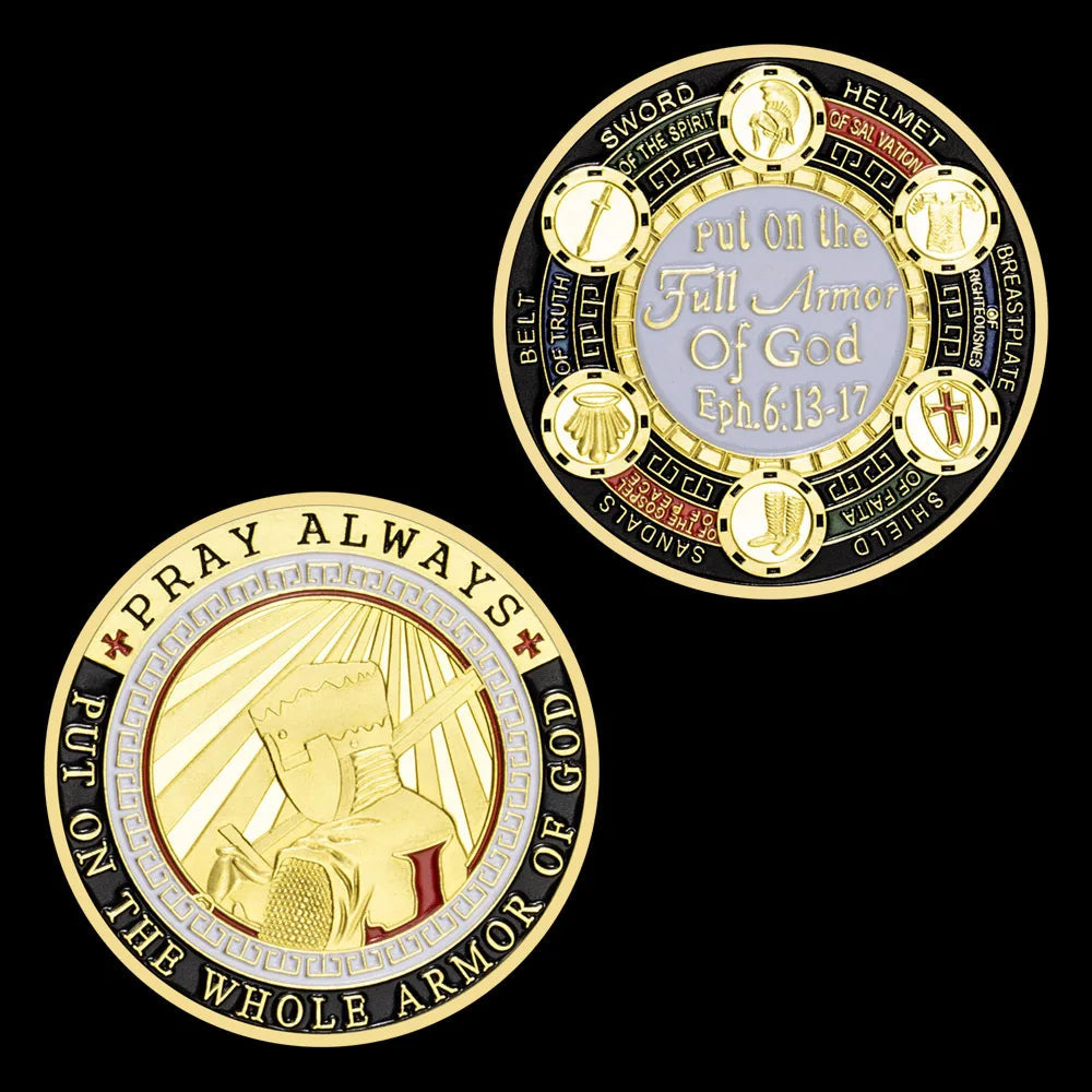 Put on The Full Armor of God Challenge Coin Pray Always Souvenir Collectible Coin Golden Plated Commemorative Coin 1561-Chinese Style Finds™