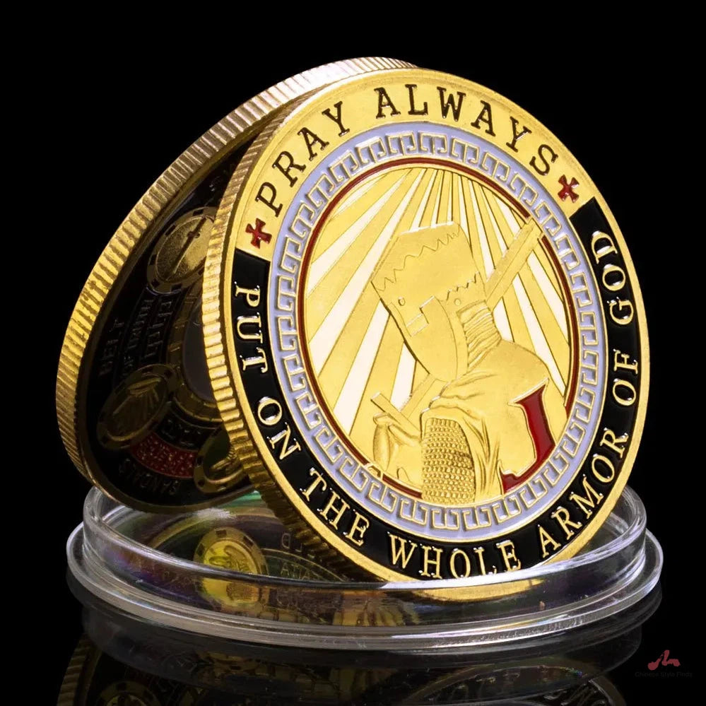 Put on The Full Armor of God Challenge Coin Pray Always Souvenir Collectible Coin Golden Plated Commemorative Coin 1561-Chinese Style Finds™