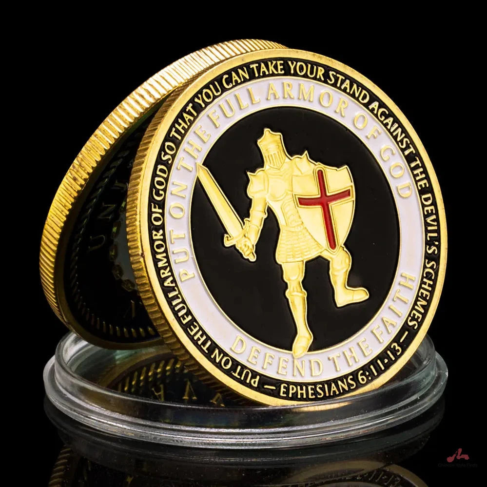 Put on The Full Armor of God Golden Plated Coin Defend The Faith United State Navy Collectible Challenge Coin Commemorative Coins 1460-Chinese Style Finds™