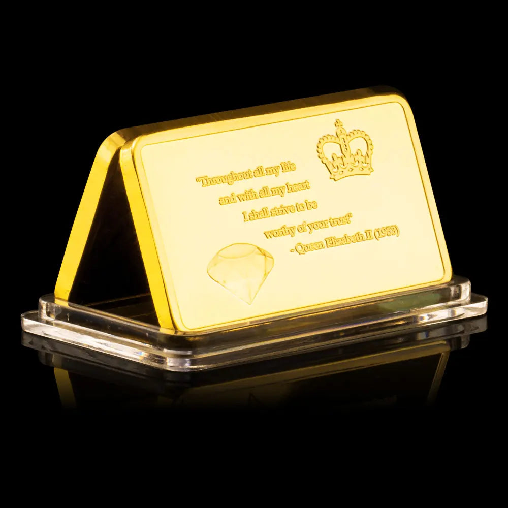 Queen Elizabeth of England Collectible Golden Plated Bar Crown and Diamond Commemorative Coins 1270-Chinese Style Finds™