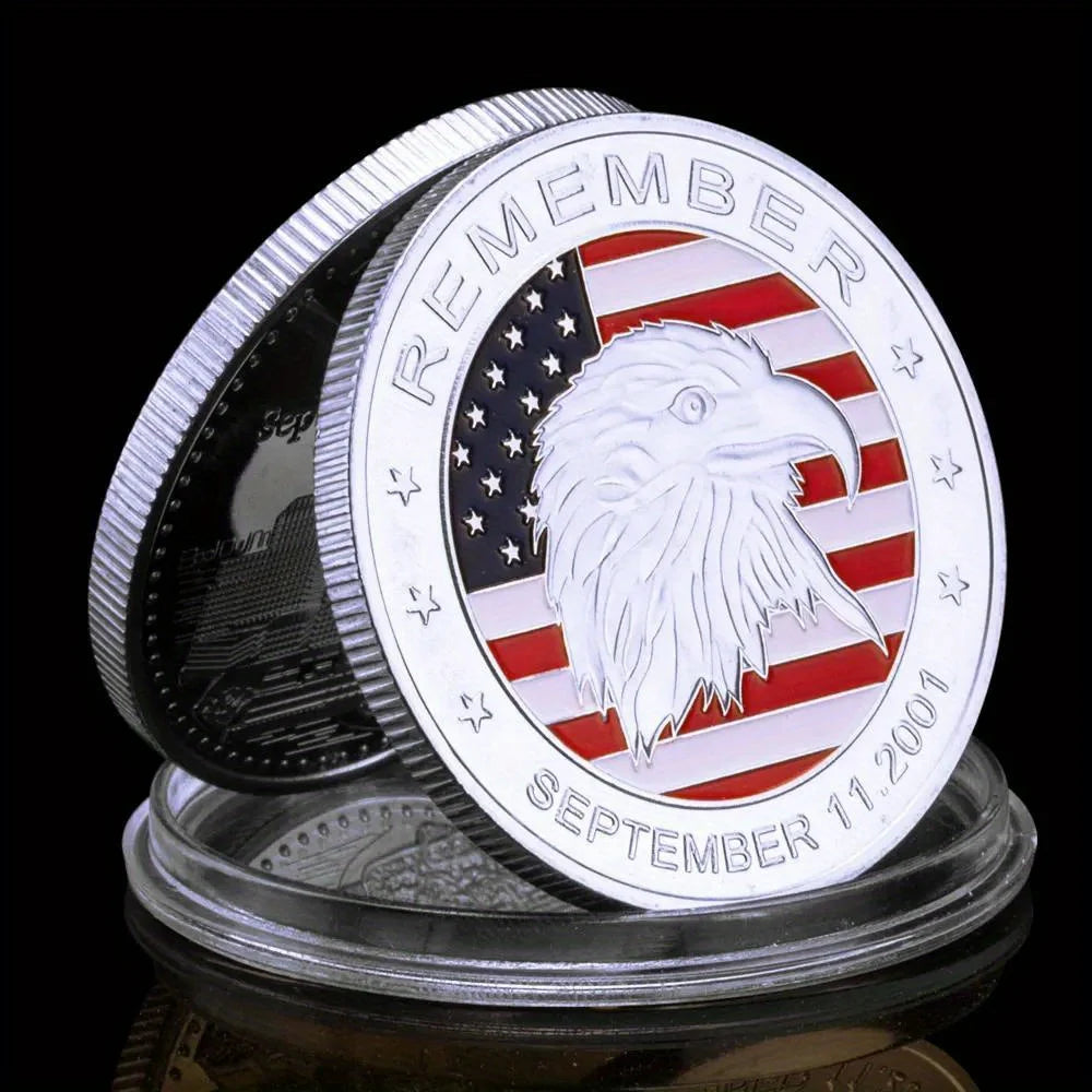 Remember Sept.11 2001 Souvenir Coin Golden Plated Commemorative Coin Eagle Pattern Challenge Coin Collectible 9.11 Coin 1299-Chinese Style Finds™