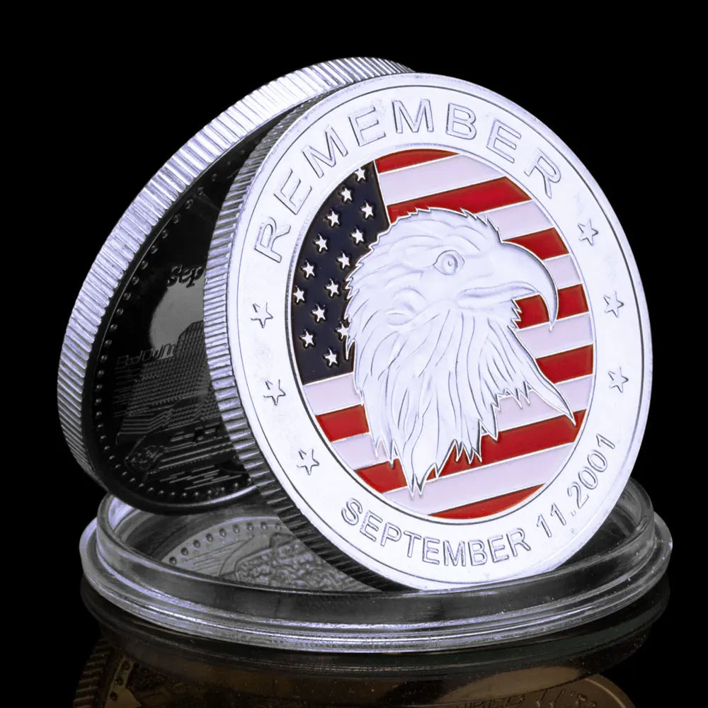 Remember Sept.11 2001 Souvenir Coin Golden Plated Commemorative Coin Eagle Pattern Challenge Coin Collectible 9.11 Coin 1299-Chinese Style Finds™