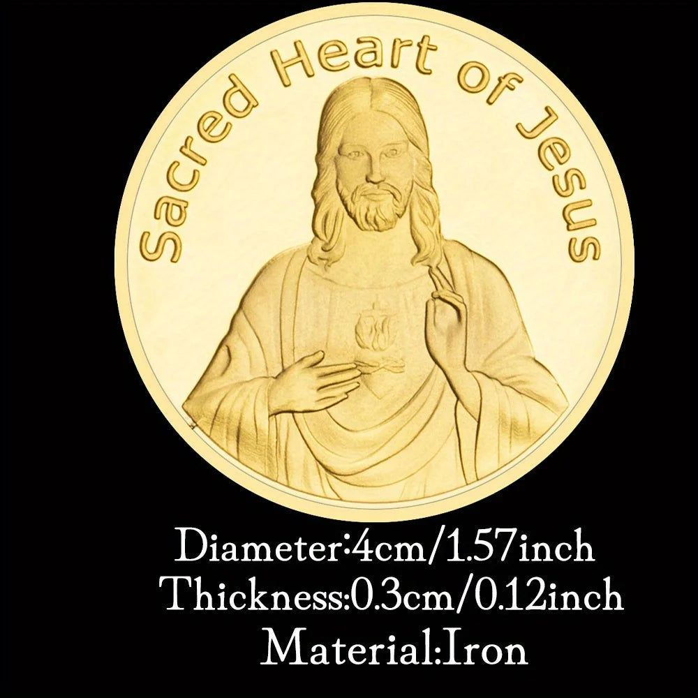 Sacred Heart of Jesus Collectible Golden Plated Souvenir Basso-relievo Jesus Pattern Collection Gift Commemorative Coin 1651-Chinese Style Finds™