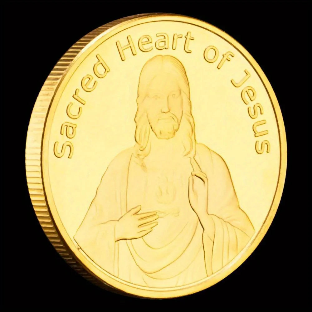 Sacred Heart of Jesus Collectible Golden Plated Souvenir Basso-relievo Jesus Pattern Collection Gift Commemorative Coin 1651-Chinese Style Finds™