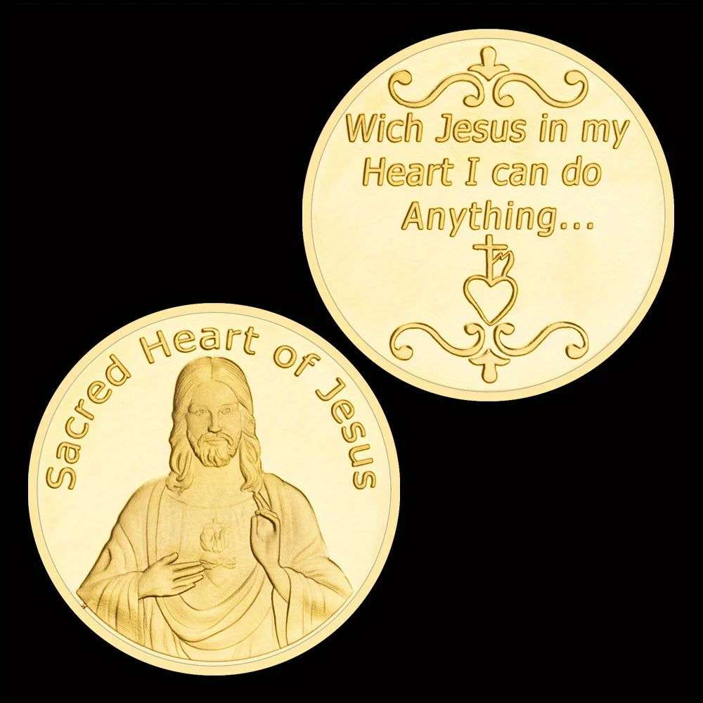 Sacred Heart of Jesus Collectible Golden Plated Souvenir Basso-relievo Jesus Pattern Collection Gift Commemorative Coin 1651-Chinese Style Finds™