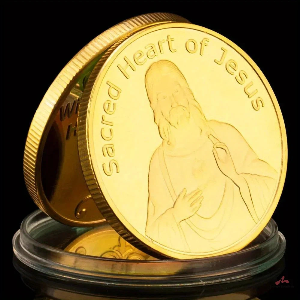 Sacred Heart of Jesus Collectible Golden Plated Souvenir Basso-relievo Jesus Pattern Collection Gift Commemorative Coin 1651-Chinese Style Finds™