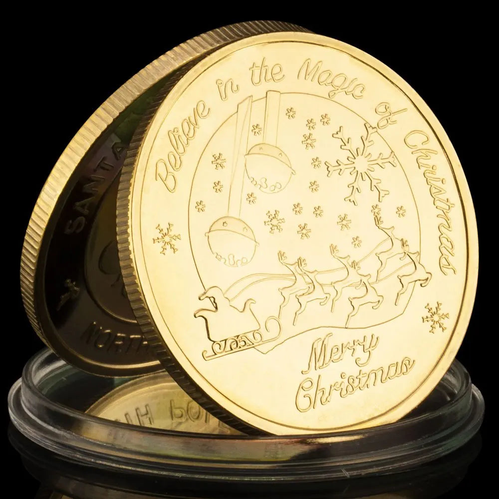 Santa Claus Wishing Coin North Pole Commemorative Coins Golden Plated Souvenris and Gift for Christmas Home Decorations 1652-Chinese Style Finds™