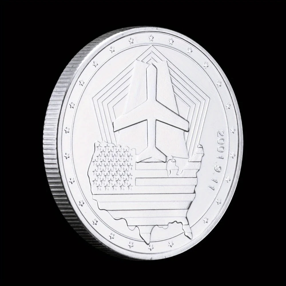 September 11 Terrorist Attacks Souvenir Gift Always Remember Collectible silvery Plated Coin American Heroes Commemorative Coin 1558-Chinese Style Finds™