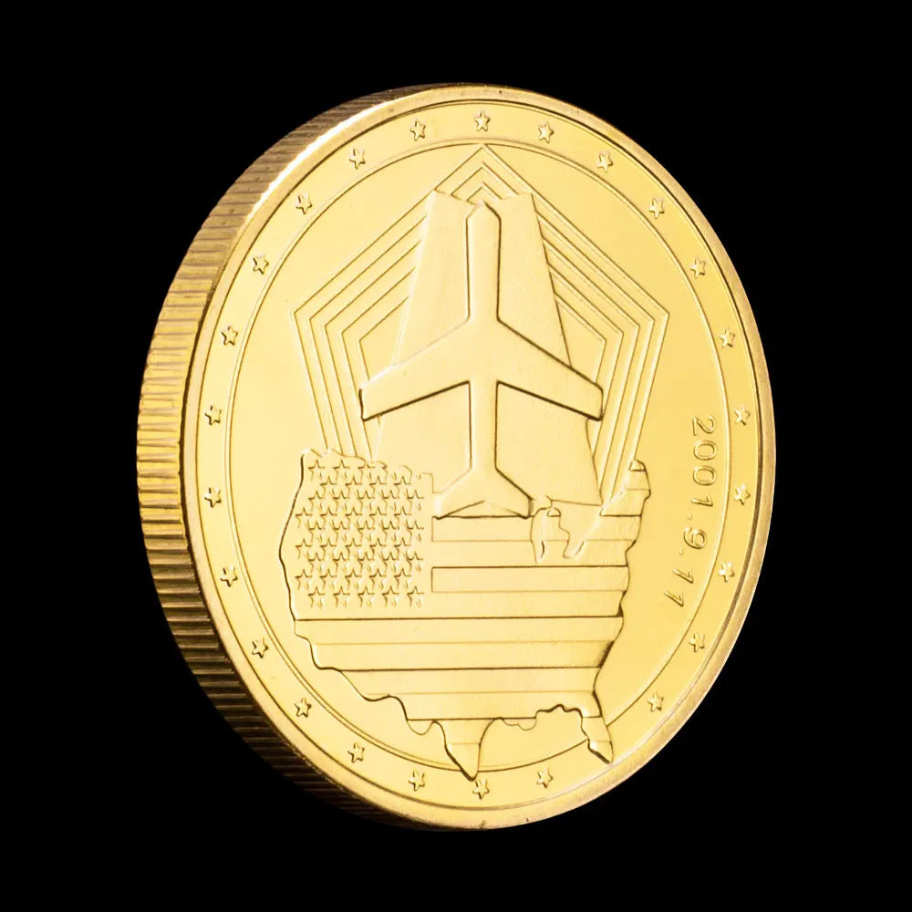 September 11 Terrorist Attacks Souvenir Gift Never Forget Collectible Golden Plated Coin American Heroes Commemorative Coin 1464-Chinese Style Finds™