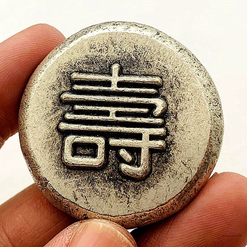 Shou Old Silver Coins Chinese 寿 Craft Medal Ancient Antique Fengshui Coin 36mm 1818-Chinese Style Finds™