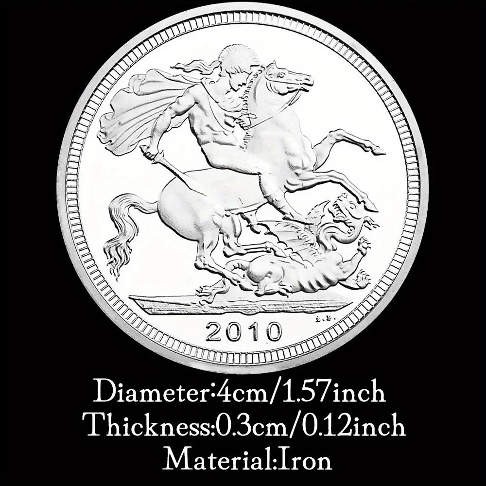 St.George and The Dragon Souvenir Silvery Plated Coin Collectible Gift Challenge Coin Elizabeth II Pattern Commemorative Coin 1307-Chinese Style Finds™